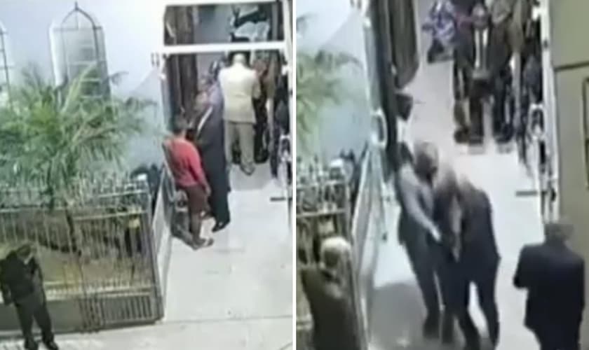 O porteiro foi socorrido e levado para o hospital. (Foto: Reprodução/SBT News).