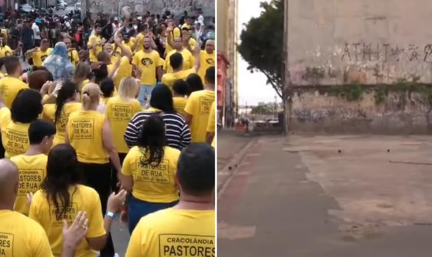 Os cristãos orando no local. (Foto: Reprodução/Instagram/Missões Pastores de Rua)