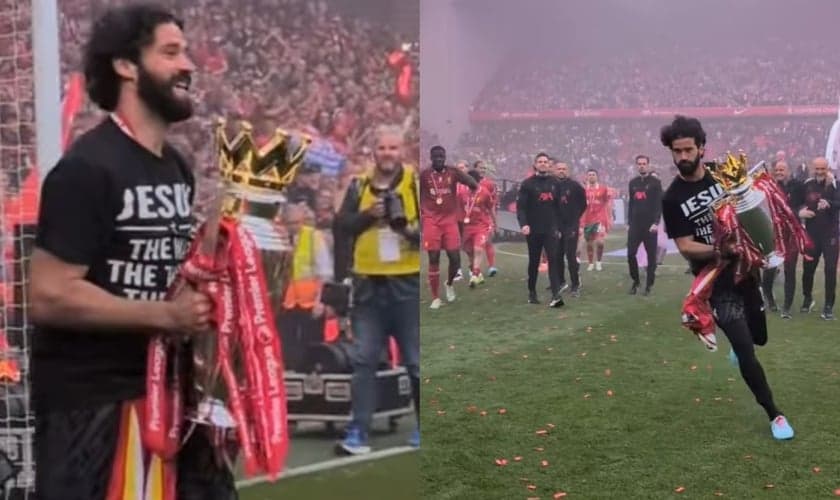 O goleiro do Liverpool comemorou o título vestindo uma mensagem evangelística. (Foto: Reprodução/Instagram/Liverpool/Instagram/Alisson Becker).