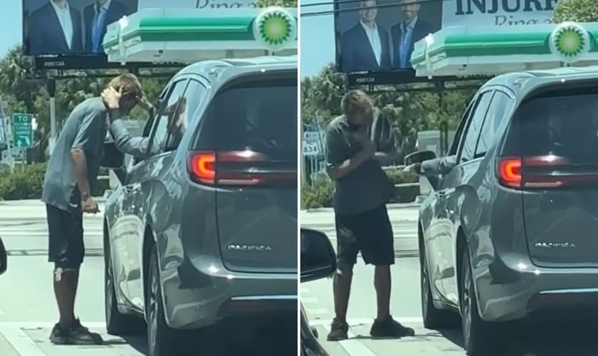 A oração no trânsito. (Foto: Reprodução/Instagram/Carla Chuiman)