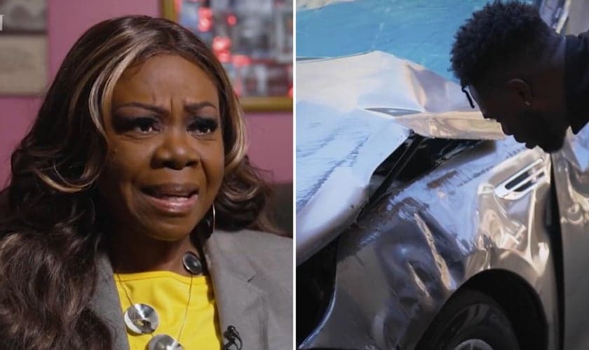 Denise e Paul mostrando o carro após o acidente. (Foto: Reprodução/CBN News)