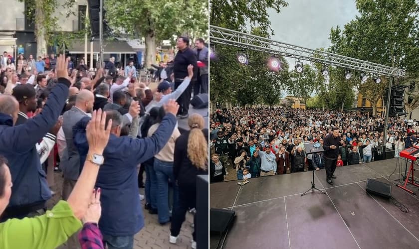 A campanha evangelística na praça atraiu uma multidão. (Foto: Reprodução/Instagram/Abril Morales/Facebook/Alberto Montesi).