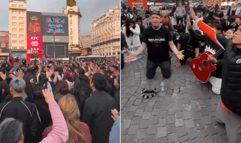Dezenas de crentes se reuniram na Praça da República, em Buenos Aires. (Foto: Reprodução/Instagram/Revival Latino Argentina).