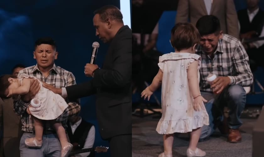 A menina diagnosticada com paralisia desde o nascimento andou após oração. (Foto: Reprodução/YouTube/Juan Carlos Harrigan Oficial).