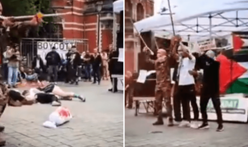 Cenas de suposta apresentação do 7 de outubro em Bruxelas. (Captura de tela/X/Idit Rosenzweig-Abu)