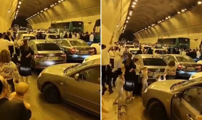As pessoas no túnel. (Foto: Reprodução/Instagram/Hananya Naftali)