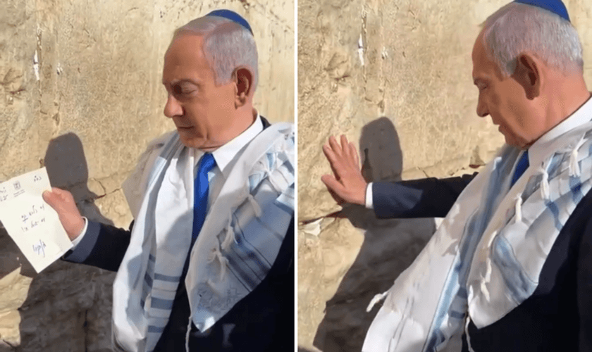 O primeiro-ministro Benjamin Netanyahu em visita ao Kotel, também conhecido como Muro das Lamentações. (Captura de tela / redes sociais)