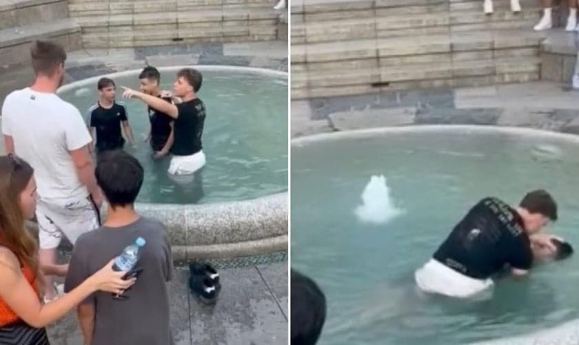 O batismo foi realizado em um chafariz de uma praça de Zagreb. (Foto: Reprodução/Instagram/The Million Month Zagreb).