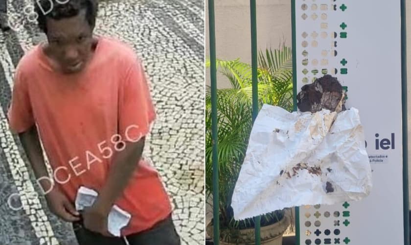 Um homem esfregou um embrulho com fezes na entrada da Igreja Presbiteriana de Copacabana. (Foto: Reprodução/Instagram/Igreja Presbiteriana de Copacabana).
