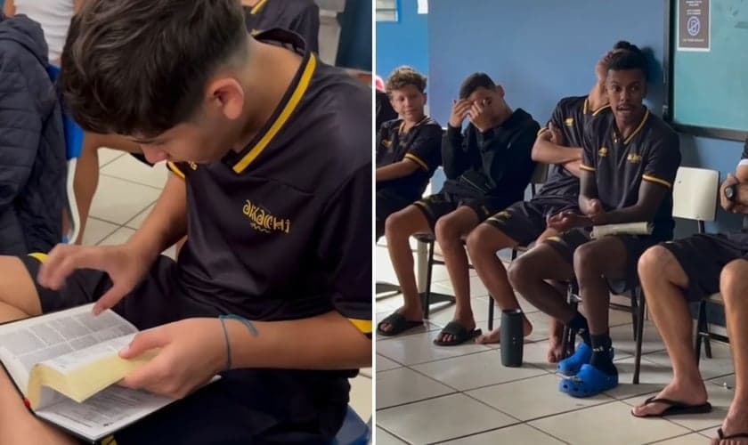 Os meninos durante o devocional. (Foto: Reprodução/Instagram/Gabriel Marques)