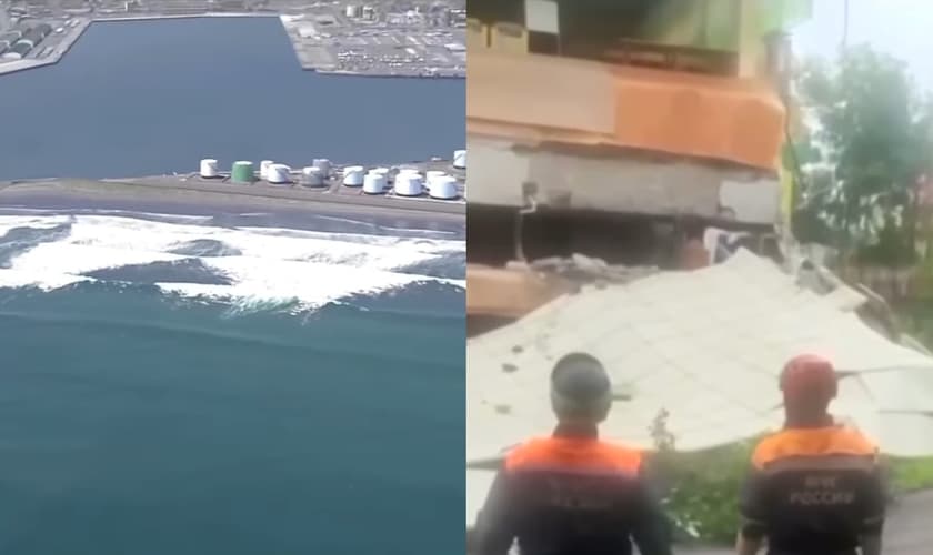 Avisos de alerta e de evacuação foram emitidos no Japão, Havaí e países do Pacífico. (Foto: Reprodução/Youtube/NewsX World/Reprodução/YouTube/Band Jornalismo).