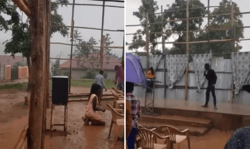 Cristãos oram e cultuam sob chuva, em Uganda. (Captura de tela/Instagram/brahadams)