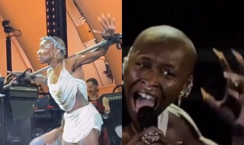 Cynthia Erivo como Jesus em “Jesus Christ Superstar”. (Foto: Reprodução/X/Kevin Sorbo/Karli Bonne).