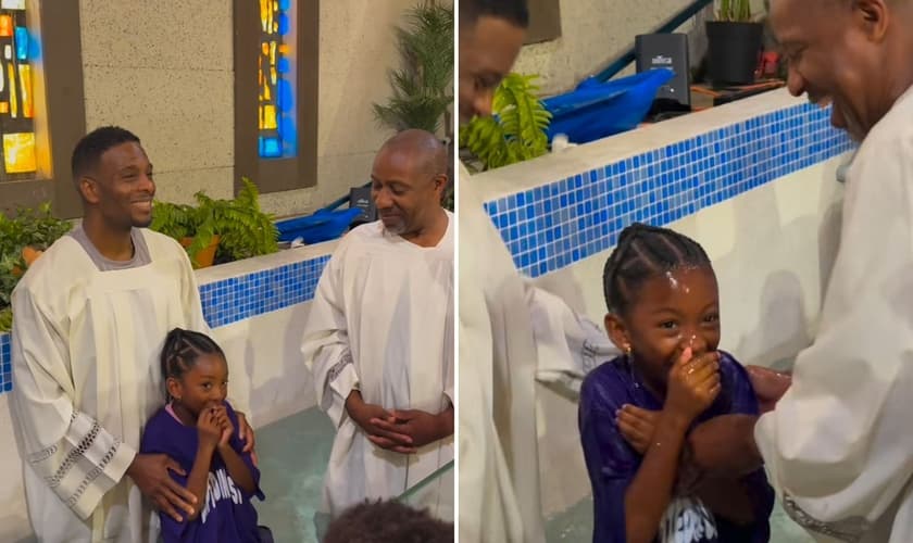 Kel Mitchell batizando a filha. (Foto: Reprodução/Instagram/Asia Lee-Mitchell)