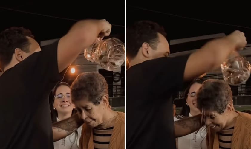 O batismo de dona Ilka. (Foto: Reprodução/Instagram/Caio Escovino)