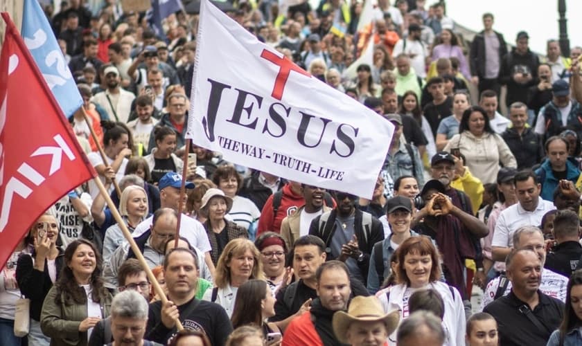 Um momento da Marcha de Jesus de 2 de agosto de 2025, em Praga. (Foto: Facebook/Jesus Pochod)
