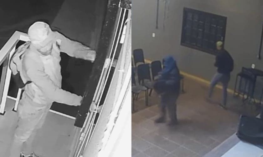 As câmeras de segurança da igreja registraram a ação dos criminosos. (Foto: Reprodução/Instagram/Independente).