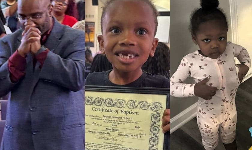 O pastor Tavaran Ridley, seu filho Deuce Ridley e a sobrinha Esther Holston. (Foto: Baptist Press)