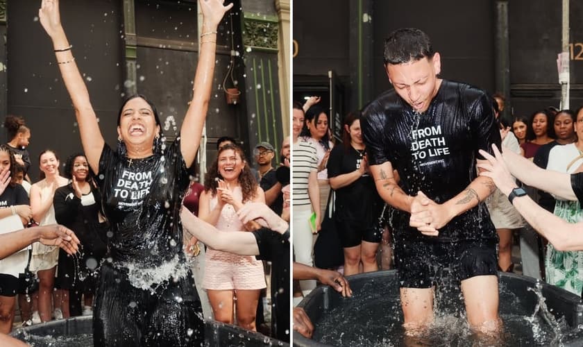 Os batismos. (Foto ReproduçãoInstagramMovement Church)