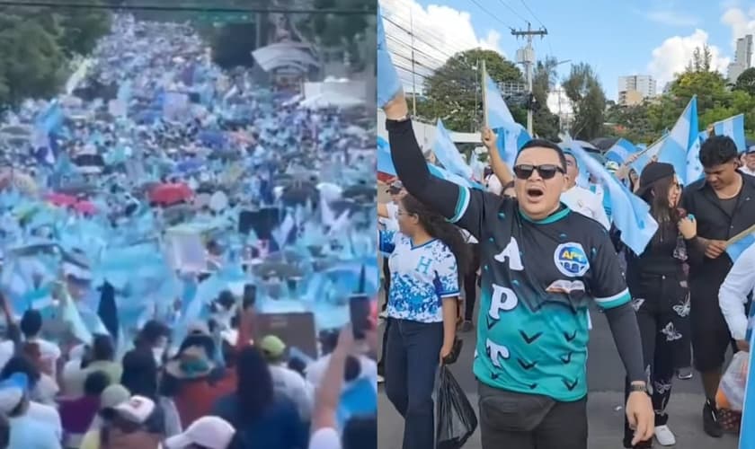 A caminhada de oração uniu evangélicos e católicos para orar pelo país. (Foto: Reprodução/Instagram/Gabriel Ferrigno/Reprodução/Instagram/Kairos FM).