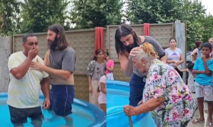 Os evangelistas David Ramirez e Enoque batizaram os novos convertidos em uma piscina. (Foto: Reprodução/Instagram/David Ramirez).