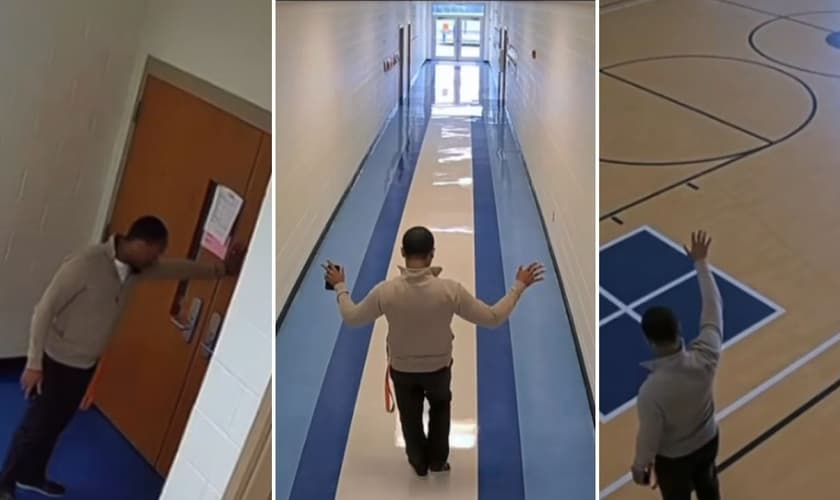 Trell Allen orando na escola. (Foto: Reprodução/Instagram/Christway)