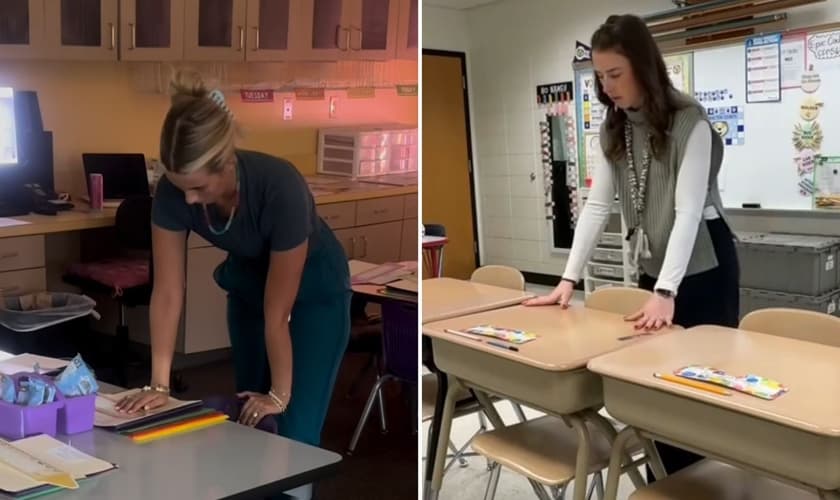 As professoras orando. (Foto: Reprodução/Instagram/Abby Chain/Mia Nordon)