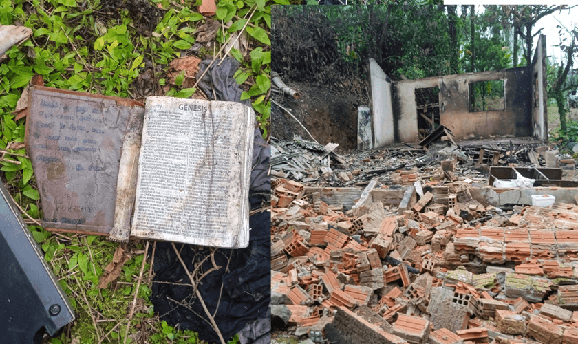 O incêndio destruiu completamente a casa. (Foto: Divulgação/Polícia Civil de Corupá).