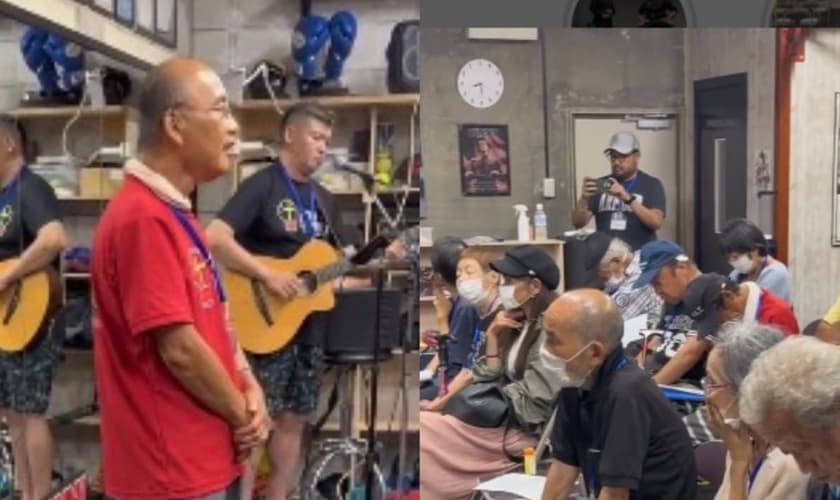 O cristão pregou em um dos encontros da igreja itinerante “Gym Church”. (Foto: Reprodução/Instagram/Marcos Sogabe).