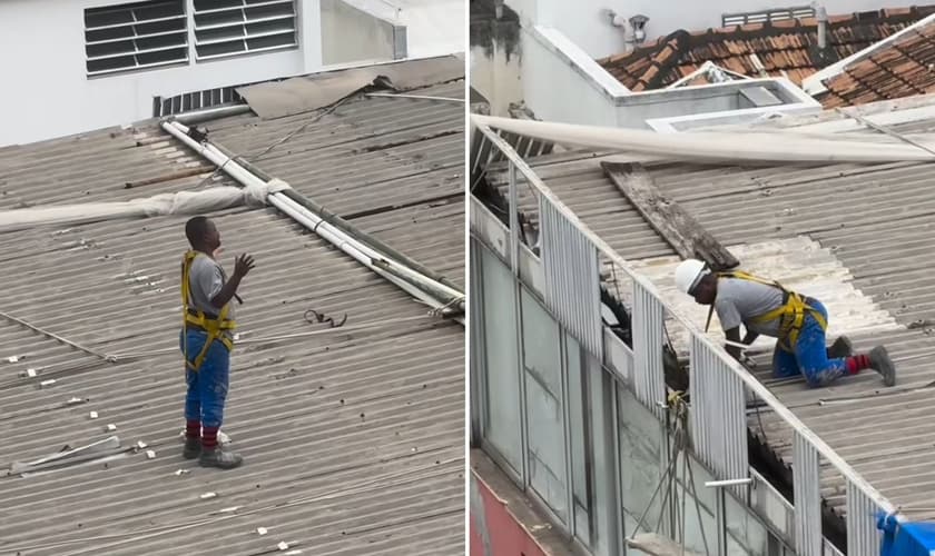 O pedreiro orando. (Foto: Reprodução/Instagram/Raquel Umb)