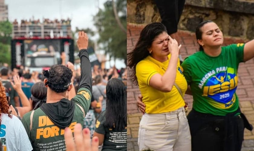 Os participantes percorreram a orla da Praia de Boa Viagem. (Foto: Instagram/Marcha Para Jesus Pernambuco/Instagram/Andrea Ventura Medeiros).