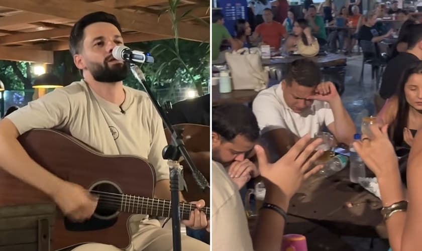 Allan ministrando o Evangelho no bar. (Foto: Reprodução/Instagram/Allan Machado)
