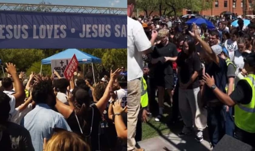 Pessoas aceitaram Jesus durante uma vigília em memória de Charlie Kirk. (Foto: Reprodução/Ross Johnston).
