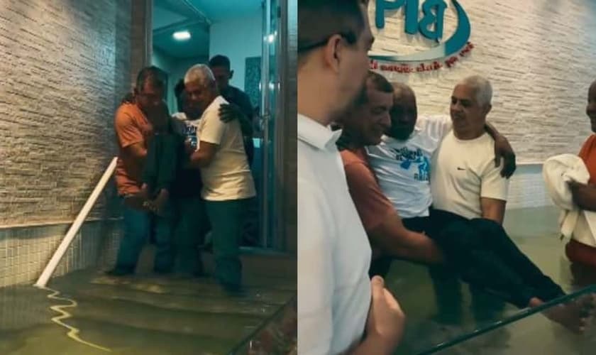 Jair Francisco Dias desceu às águas na Primeira Igreja Batista de Itaperuna. (Foto: Folha de Italva).