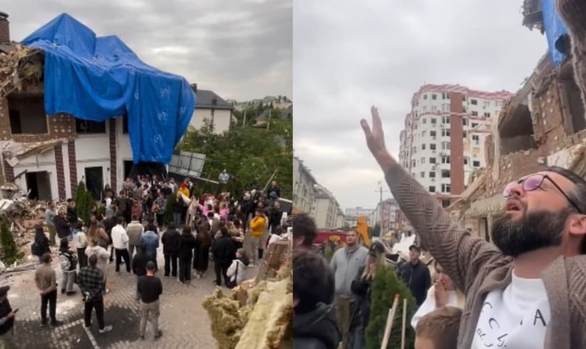 Os membros da Igreja Eclésia adoraram a Deus nos escombros. (Foto: Reprodução/Instagram/arina.fanova).