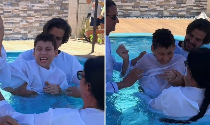 O batismo de Ibrahim. (Foto: Reprodução/Instagram/Thábata Veloso)