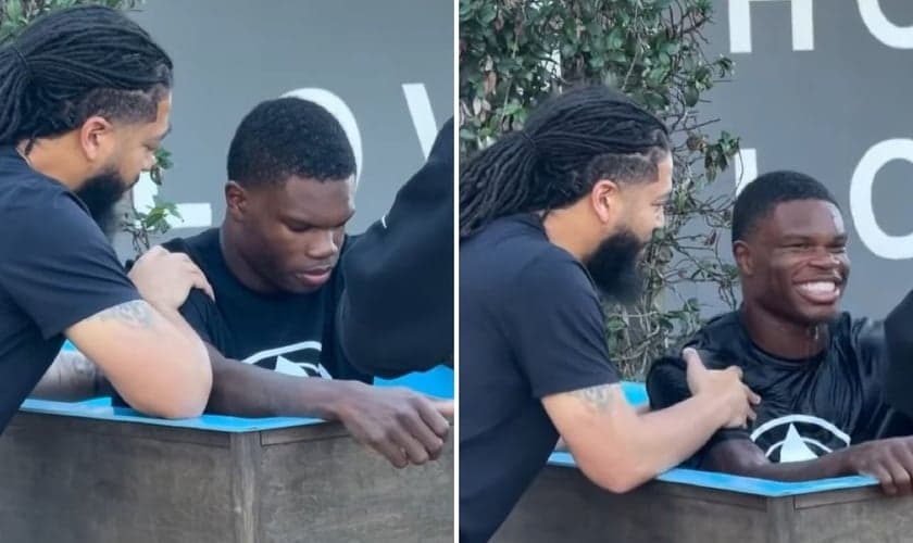 O batismo de Travis Hunter. (Foto: Reprodução/Instagram/John K. Amanchukwu Sr)