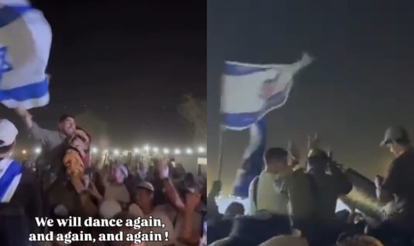 Centenas de israelenses celebraram o Simchat Torá no deserto. (Foto: Reprodução/Instagram/Sarah Chemla/Reprodução/X/Eli Afriat).