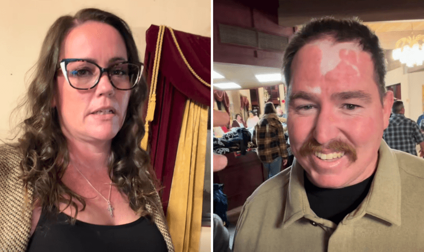 Shauna e seu marido James, que carrega cicatrizes de um grave acidente. (Captura de tela/Facebook/Sean Feucht)