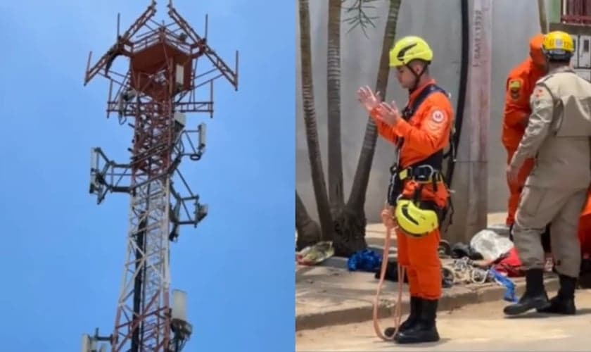 O bombeiro intercedeu de mãos levantadas durante o resgate. (Foto: Reprodução/YouTube/Jornal O Popular).
