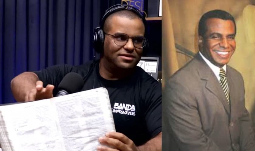 Eliezer da Luz, filho de Luiz Antônio da Luz, mostrou a Bíblia do pai. (Foto: Reprodução/YouTube/Dilson Gomes/Instagram/pastor.luizantonio).