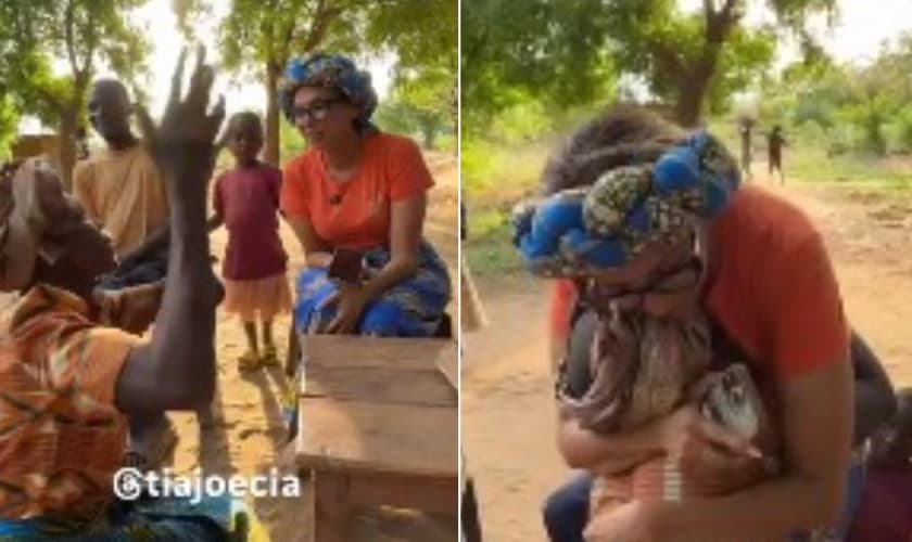 A cristã chorou emocionada ao saber da construção do templo. (Foto: Reprodução/Instagram/tiajoecia).