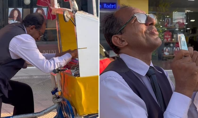 Cabral orando nas ruas. (Foto: Reprodução/Instagram/Felipe Martins)