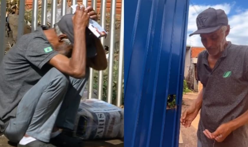 O homem chorou ao receber a doação. (Foto: Reprodução/Instagram/Retornar Amor).