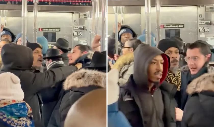 Imagens mostram judeu hassídico do movimento Chabad-Lubavitch sendo agredido no metrô de Nova York. (Captura de tela/Redes sociais)