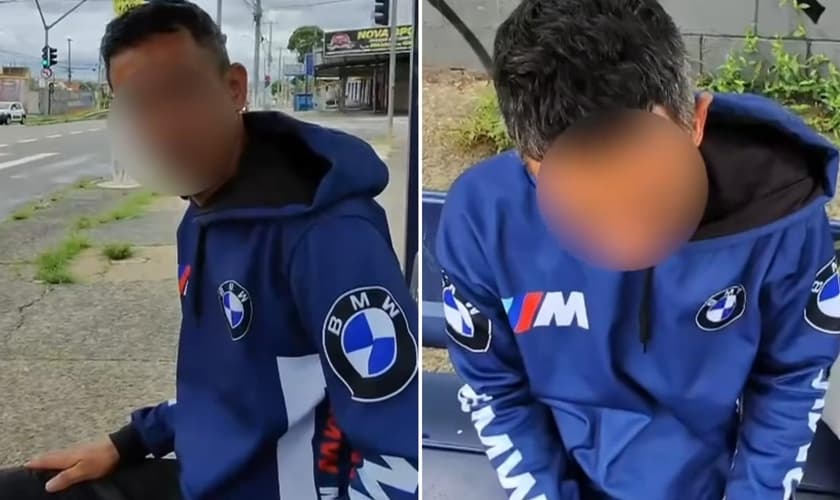 Rafael Cruz orando pelo homem na rua. (Foto: Reprodução/Instagram/Rafael Cruz)