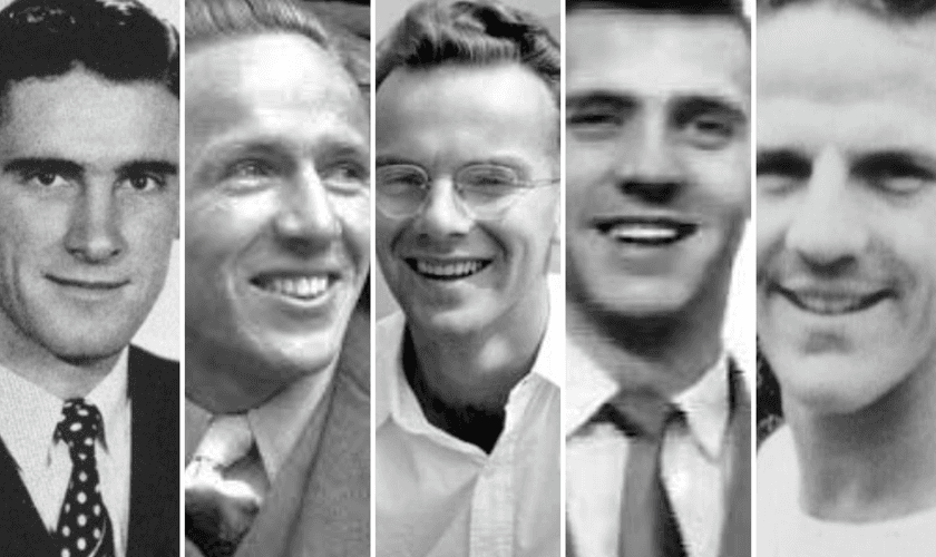 Os missionários Roger Youderian, Nate Saint, Pete Fleming, Ed McCully e Jim Elliot. (Fotos: Wikipedia/findagrave)