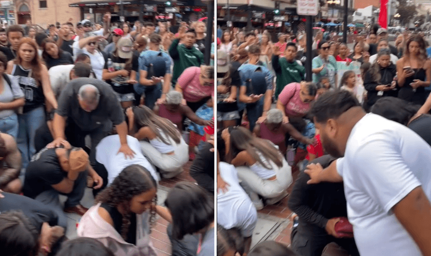 Multidão lota centro de San Diego para ouvir o Evangelho. (Captura de tela/Instagram/ rossjohnstonn)