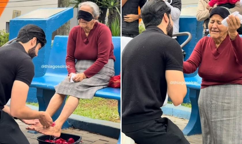 A idosa nas ruas. (Foto: Reprodução/Instagram/Thiago Solrac)