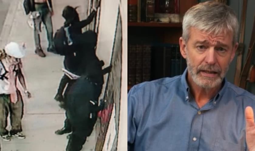 Os vândalos picharam e fixaram faixas com ameaças na igreja em Bogotá. (Foto: Instagram/HeartCry Missionary Society).